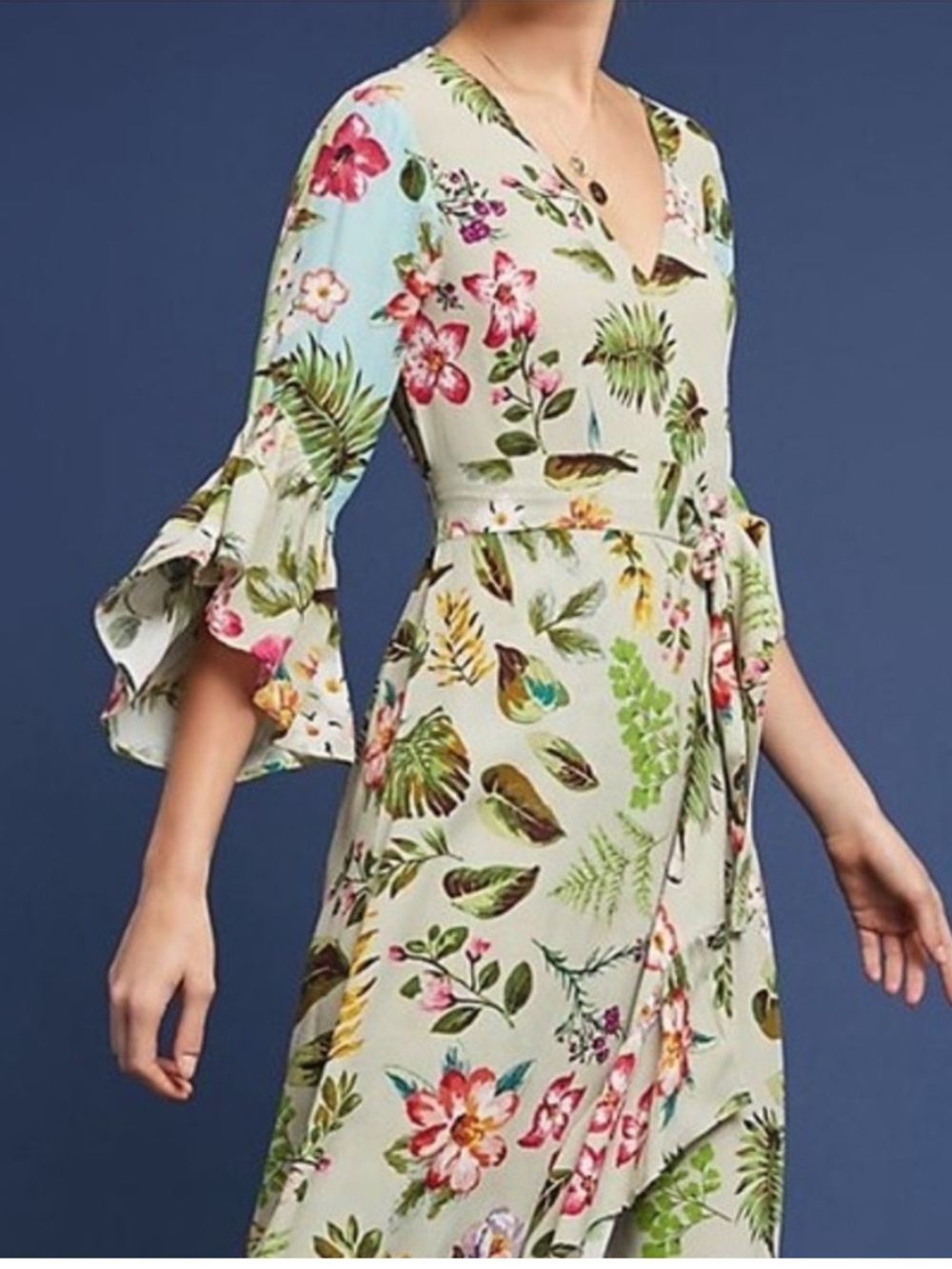 Blank London Ruth floral ruffle maxi faux wrap dress for Anthropologie